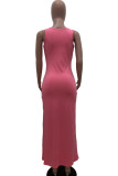 rose red Fashion Sexy adult Ma'am Red Black Orange rose red Dark green Dark Purple Tank Sleeveless O neck A-Line Ankle-Length Solid Dresses