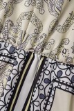 Ginger Casual Print Patchwork With Belt V Neck Long Sleeve Plus Size Dresses