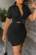 Black Casual Solid Patchwork Shirt Collar Short Sleeve Two Pieces