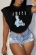 Black Casual Street Print Letter O Neck T-Shirts