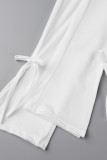 White Casual Sportswear Solid Patchwork Fold Spaghetti Strap Sleeveless Two Pieces