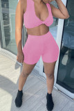 Pink Sexy Casual Solid Basic V Neck Sleeveless Two Pieces