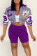 Purple Street Print Patchwork Hooded Collar Long Sleeve Two Pieces
