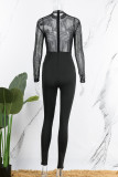 Red Sexy Patchwork Hot Drilling See-through Half A Turtleneck Skinny Jumpsuits