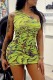 Green Sexy Print Backless Oblique Collar Sleeveless Dress Dresses