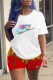 Red Casual Print Letter O Neck Short Sleeve Two Pieces