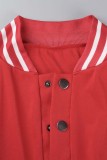 Red Casual Solid Patchwork Slit O Neck Short Sleeve Two Pieces