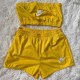 Yellow Casual Letter Embroidered Strapless Sleeveless Two Pieces