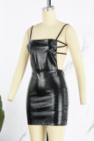Black Sexy Solid Backless Spaghetti Strap Sleeveless Dress Dresses