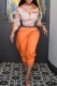 Orange Casual Patchwork Contrast Turndown Collar Long Sleeve Two Pieces
