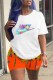 Orange Casual Print Letter O Neck Short Sleeve Two Pieces