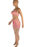 Red Casual Plaid Print Patchwork Spaghetti Strap Sleeveless Two Pieces