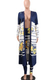White Casual Print Patchwork Cardigan Collar Long Sleeve Two Pieces