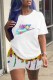 White Casual Print Letter O Neck Short Sleeve Two Pieces