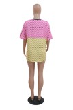 Pink Casual Print Basic O Neck Short Sleeve Dress