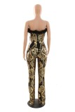 Gold Sexy Patchwork Sequins Backless Strapless Skinny Jumpsuits