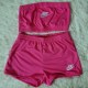 Rose Red Casual Letter Embroidered Strapless Sleeveless Two Pieces