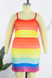 Colour Sweet Gradual Change Print Patchwork Spaghetti Strap Plus Size Two Pieces
