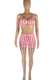 Red Casual Plaid Print Patchwork Spaghetti Strap Sleeveless Two Pieces