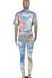 Colour Casual Print Tie Dye Patchwork O Neck Short Sleeve Two Pieces
