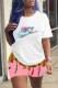 Pink Casual Print Letter O Neck Short Sleeve Two Pieces
