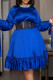 Royal Blue Casual Elegant Solid Bandage Patchwork Flounce Beading With Belt O Neck A Line Dresses