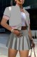 Grey Sexy Print Letter Mandarin Collar Short Sleeve Two Pieces