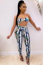 Black and white Fashion adult Casual backless Striped Print Two Piece Suits Bandage Patchwork pencil Sleev