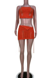 Orange Sexy Solid Hollowed Out Patchwork Frenulum Strapless Sleeveless Two Pieces