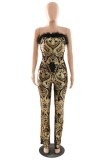 Gold Sexy Patchwork Sequins Backless Strapless Skinny Jumpsuits