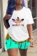 Sky Blue Casual Print Letter O Neck Short Sleeve Two Pieces