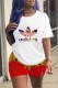 Red Casual Print Letter O Neck Short Sleeve Two Pieces