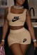 Khaki Casual Print Letter U Neck Sleeveless Two Pieces
