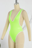 Fluorescent Color Sexy Solid Patchwork Swimwears