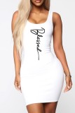 White Sexy Casual Print Basic U Neck Vest Dress Dresses