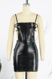Black Sexy Solid Backless Spaghetti Strap Sleeveless Dress Dresses