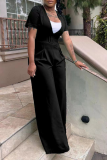 Black Casual Solid With Belt O Neck Boot Cut Jumpsuits
