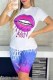 White Casual Print Letter O Neck Short Sleeve Two Pieces