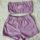 Purple Casual Letter Embroidered Strapless Sleeveless Two Pieces
