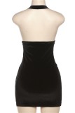 Black Sexy Solid Backless Slit Halter Sleeveless Dress Dresses
