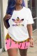 Pink Casual Print Letter O Neck Short Sleeve Two Pieces