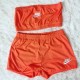 Orange Casual Letter Embroidered Strapless Sleeveless Two Pieces