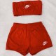 Red Casual Letter Embroidered Strapless Sleeveless Two Pieces