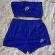 Blue Casual Letter Embroidered Strapless Sleeveless Two Pieces