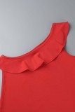 Pink Casual Solid Backless Oblique Collar Sleeveless Two Pieces