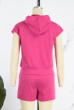 Rose Red Casual Solid Basic Hooded Collar Sleeveless Two Pieces