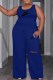 Deep Blue Casual Print Ripped Letter U Neck Sleeveless Two Pieces