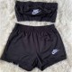 Black Casual Letter Embroidered Strapless Sleeveless Two Pieces