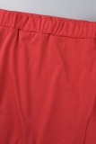 Red Casual Solid Patchwork Slit O Neck Short Sleeve Two Pieces