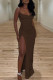 Brown Sexy Solid Patchwork Slit Fold Spaghetti Strap Sling Dress Dresses